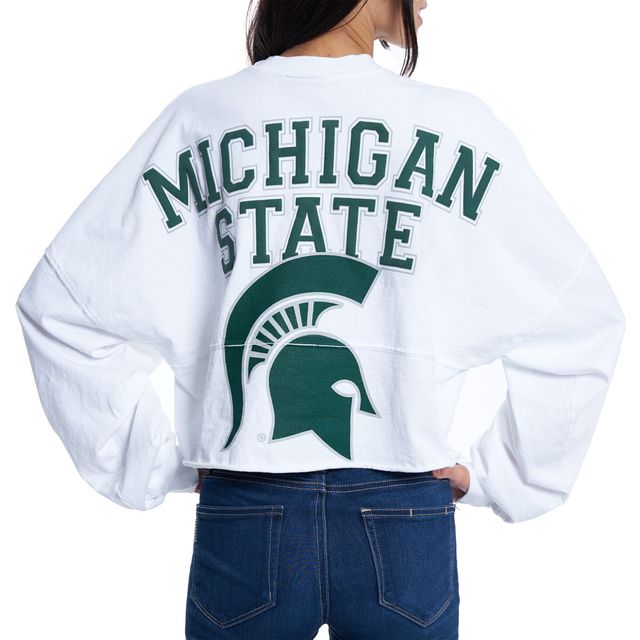 T-shirt à manches longues en jersey ourlet brut Michigan State Spartans pour femme blanc