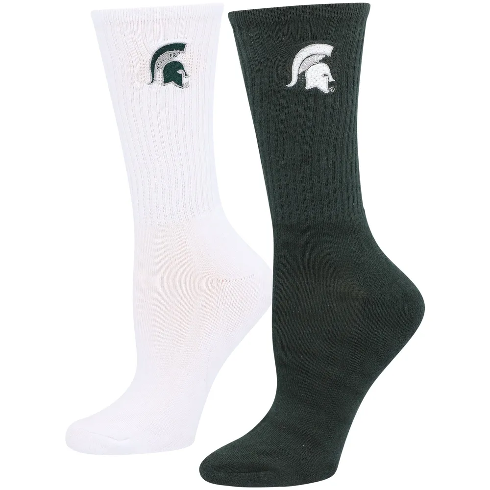 Lot de 2 paires de chaussettes courtes ZooZatz Michigan State Spartans pour femmes, vert/blanc