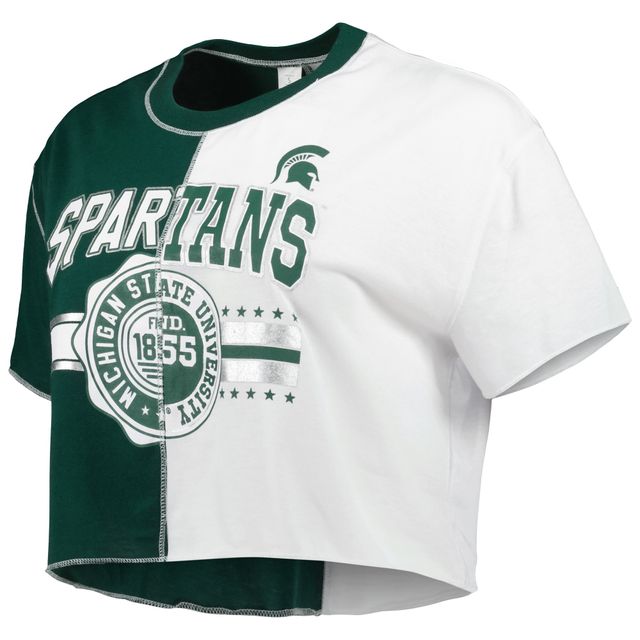 T-shirt court à blocs de couleurs ZooZatz pour femmes, vert/blanc, Michigan State Spartans