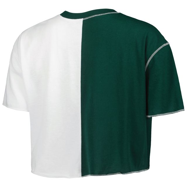 T-shirt court à blocs de couleurs ZooZatz pour femmes, vert/blanc, Michigan State Spartans