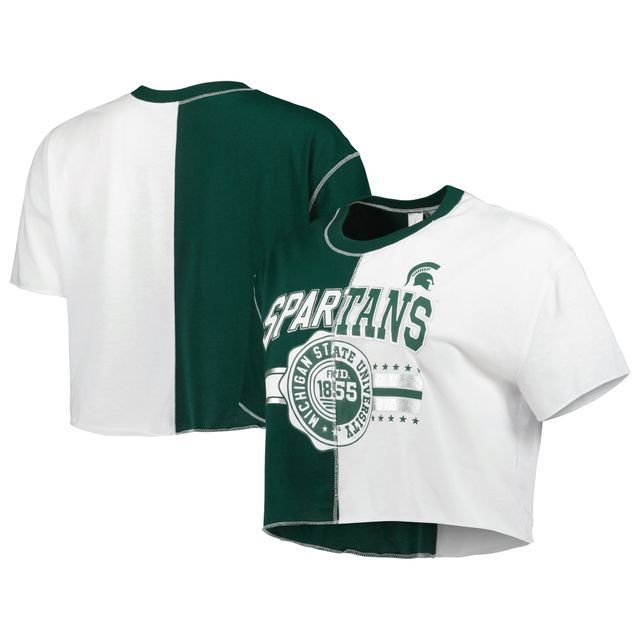 T-shirt court à blocs de couleurs ZooZatz pour femmes, vert/blanc, Michigan State Spartans