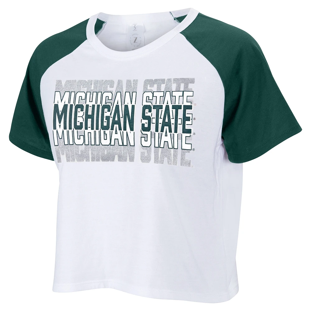 T-shirt court ZooZatz blanc Michigan State Spartans Colorblock Repeat Raglan pour femmes