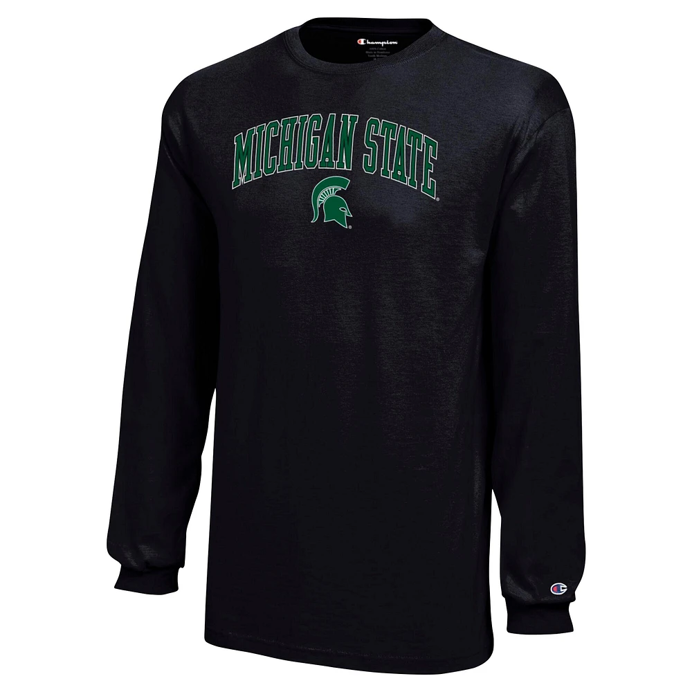 T-shirt noir à manches longues avec logo en forme d'arc des Spartans de l'État du Michigan pour les jeunes champions