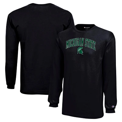 T-shirt noir à manches longues avec logo en forme d'arc des Spartans de l'État du Michigan pour les jeunes champions