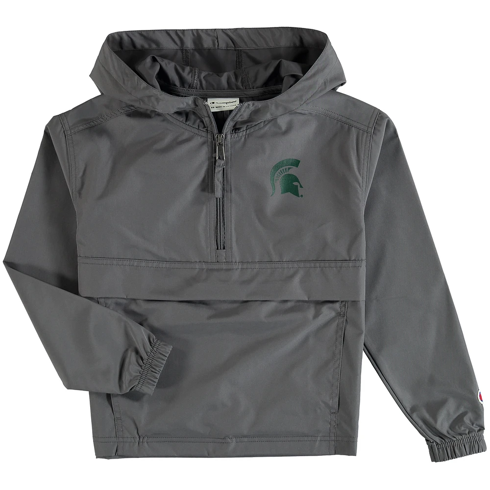 Veste coupe-vent à quart de zip Champion Graphite Michigan State Spartans Pack & Go pour jeune