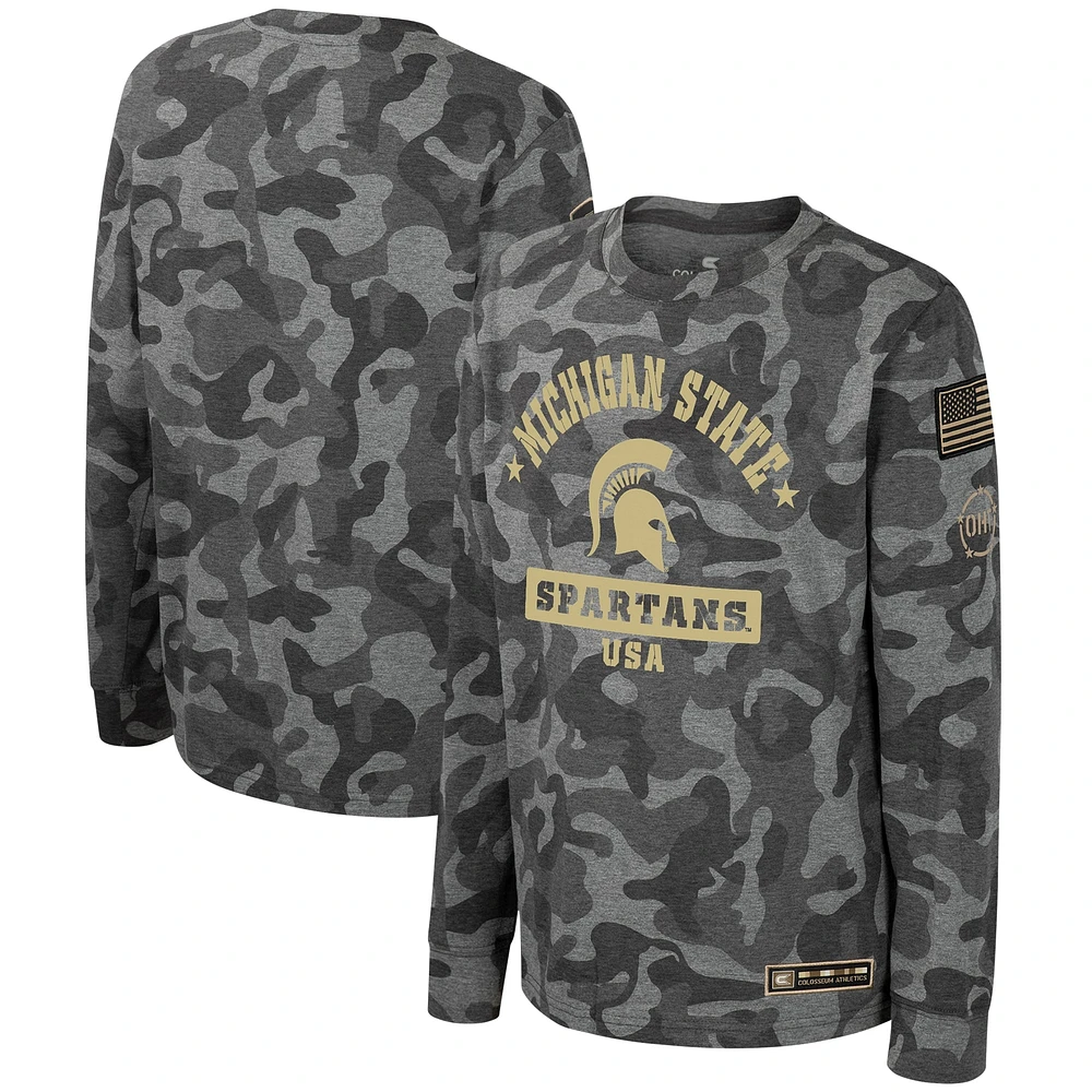 Youth Colosseum Camo Michigan State Spartans OHT Military Appreciation Dark Star Long Sleeve T-Shirt