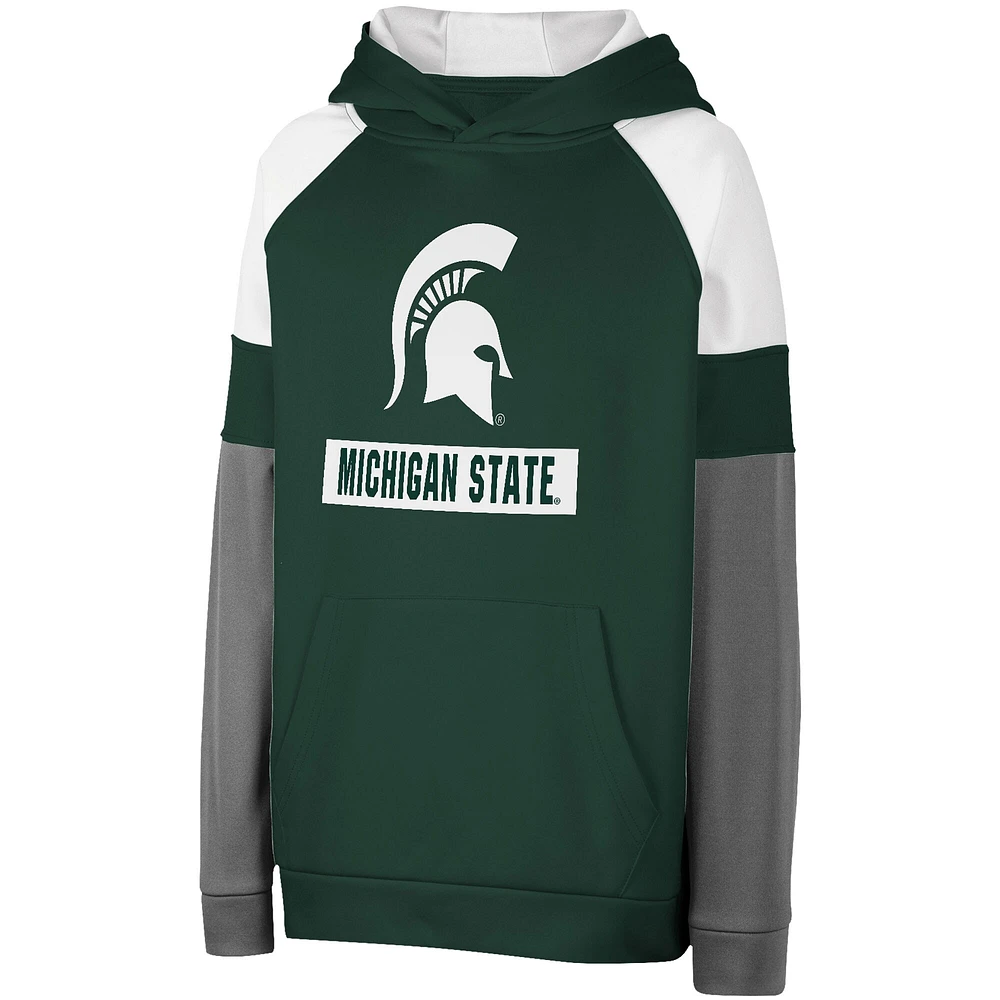 Chandail à capuchon raglan colorblock Colosseum Spartans de l'État du Michigan vert pour jeune