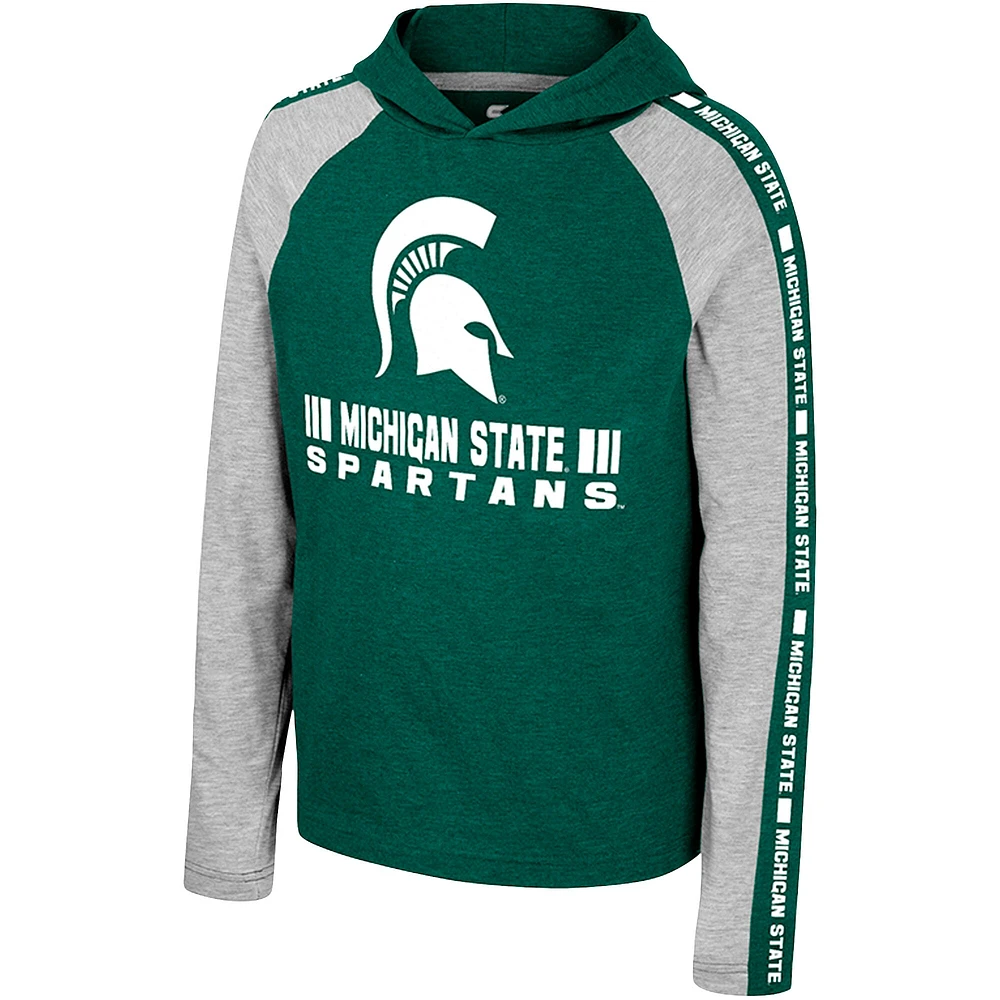 T-shirt à capuche manches longues et pour jeunes Colosseum Green Michigan State Spartans Ned Raglan