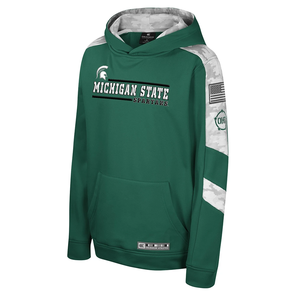 Sweat à capuche motif camouflage numérique Cyclone pour jeunes Colosseum Green Michigan State Spartans OHT