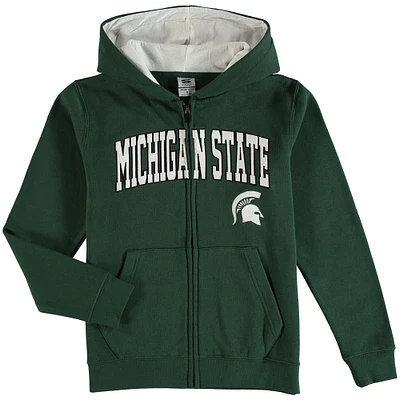 Youth Green Michigan State Spartans Applique Arch & Logo Full-Zip Hoodie