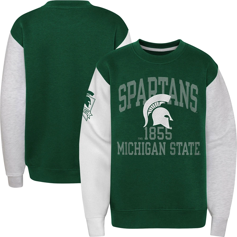 Youth Green Michigan State Spartans Color Block Fleece Pullover Sweatshirt