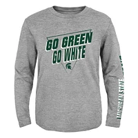 T-shirt à manches longues pour jeune Michigan State Spartans 2-Hit For My Team gris chiné