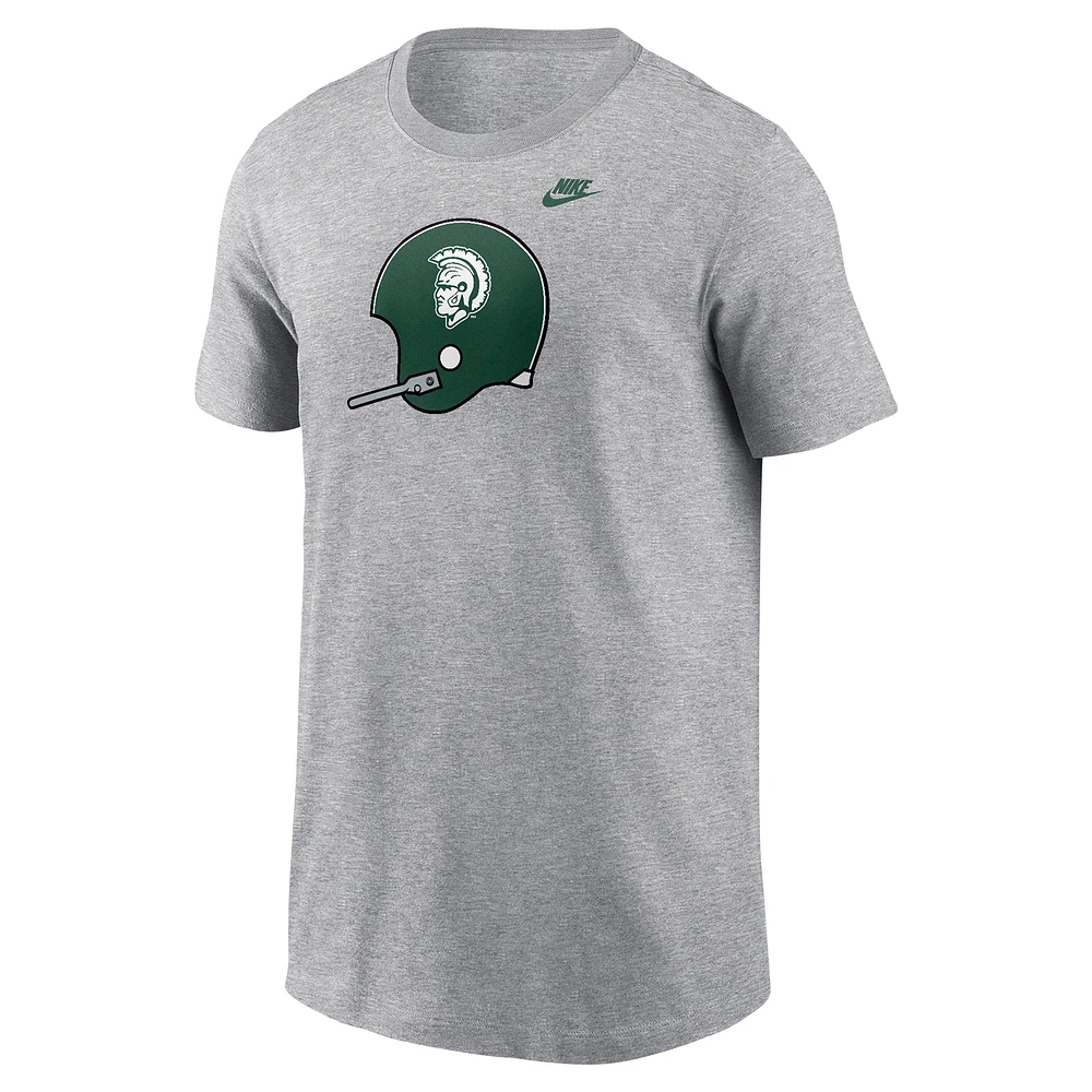 Youth Nike Heather Gray Michigan State Spartans Helmet T-Shirt