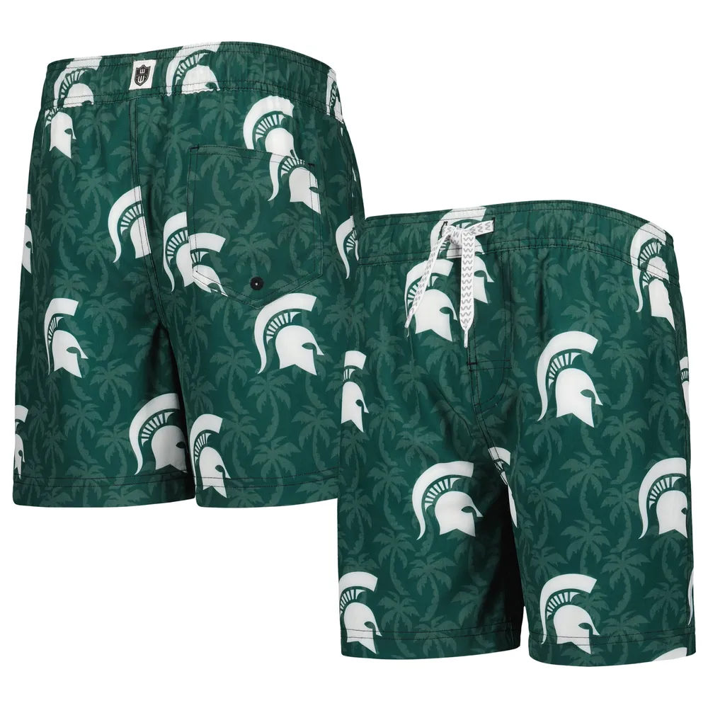 Youth Wes & Willy  Green Michigan State Spartans Palm Tree Swim Shorts