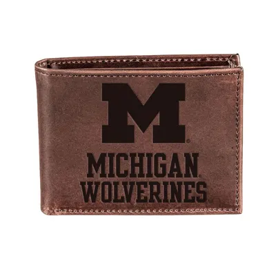 Michigan Wolverines Bifold Leather Wallet - Brown