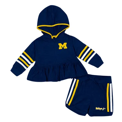 Michigan Wolverines Colosseum Girls Infant Spoonful Full-Zip Hoodie & Shorts Set - Navy