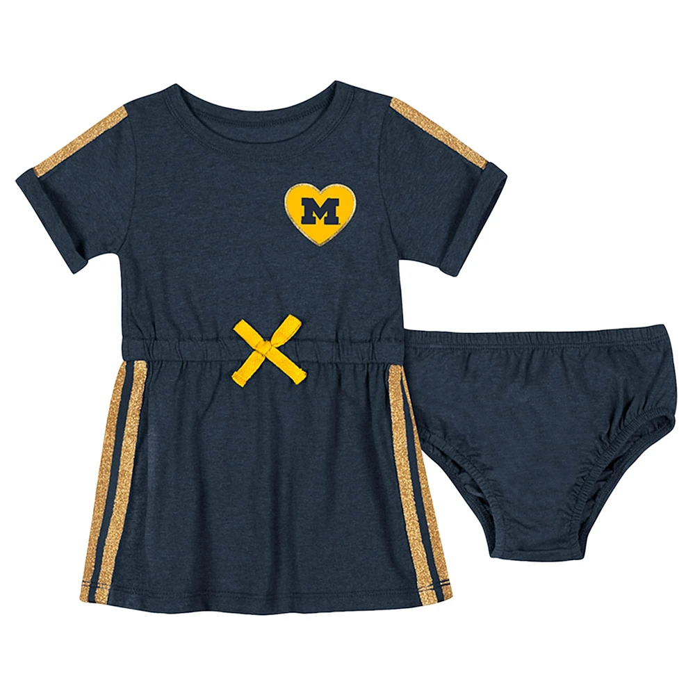 Ensemble robe et bloomer Xur pour nouveau-né bébé fille Colosseum Navy Michigan Wolverines