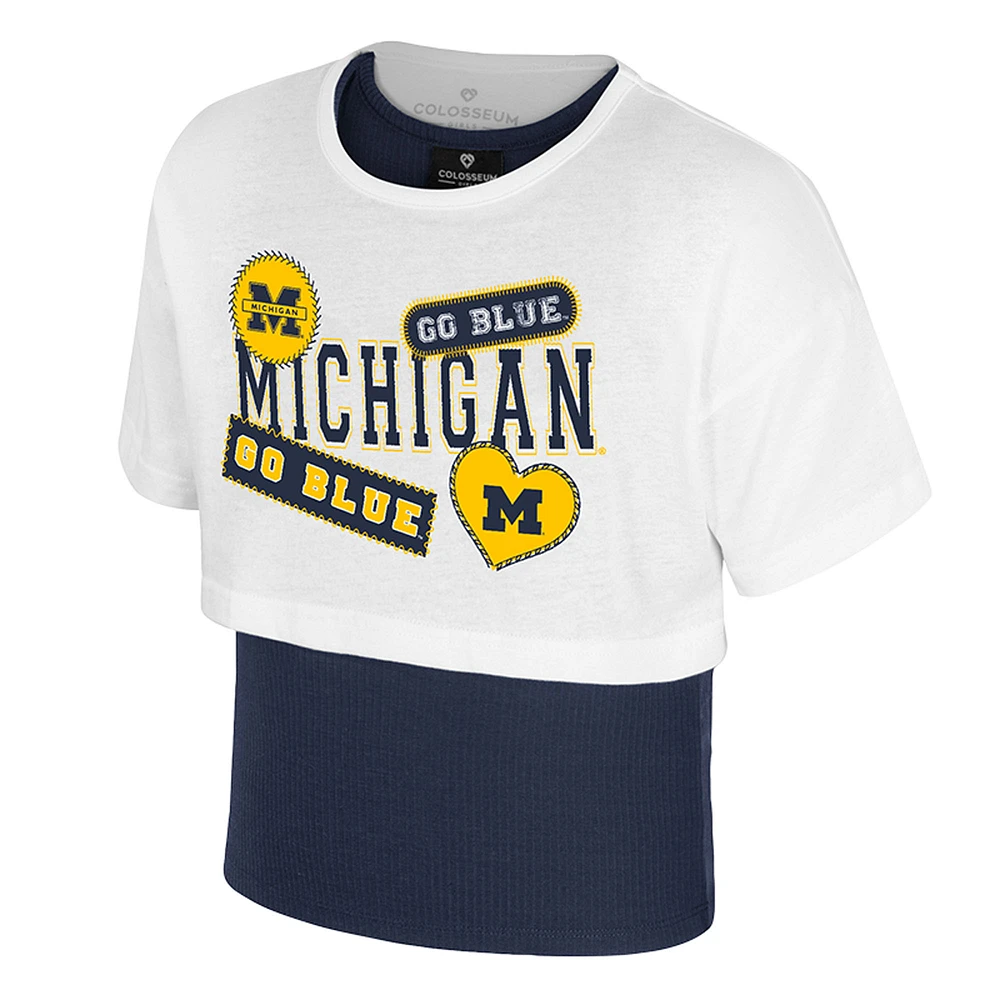 Girl's Youth Colosseum  White Michigan Wolverines Gale Cropped 2Fer Top
