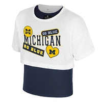 Girl's Youth Colosseum  White Michigan Wolverines Gale Cropped 2Fer Top