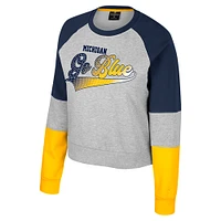 Girls Youth Colosseum Heather Gray Michigan Wolverines Katinka Rhinestone Pullover Sweatshirt