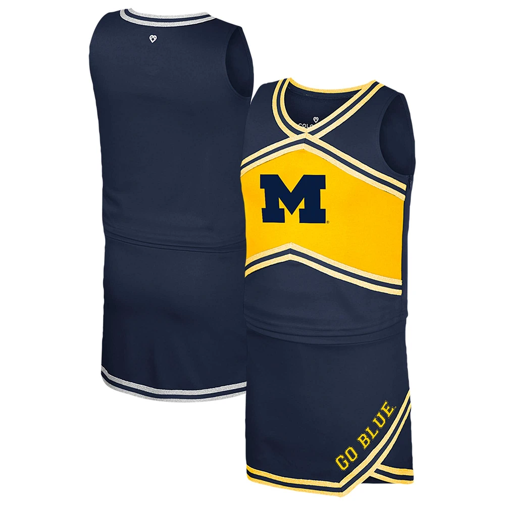 Ensemble haut et jupe de pom-pom girl pour filles du Colosseum Navy Michigan Wolverines