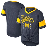 T-shirt à nouer sur le devant pour filles Colosseum Navy Michigan Wolverines Frontier