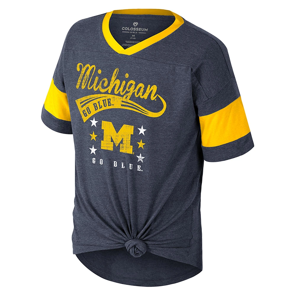 T-shirt à nouer sur le devant pour filles Colosseum Navy Michigan Wolverines Frontier