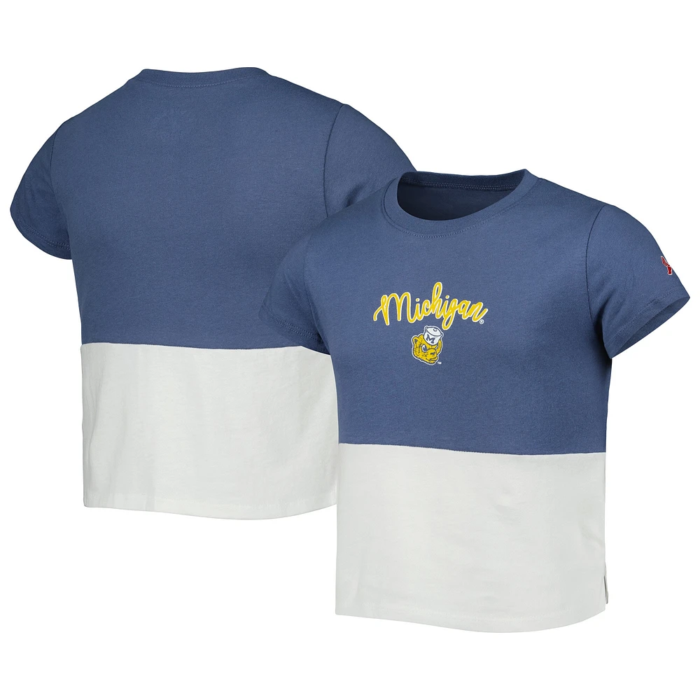 T-shirt à couleurs contrastées pour filles Youth League Collegiate Wear bleu marine/blanc Michigan Wolverines