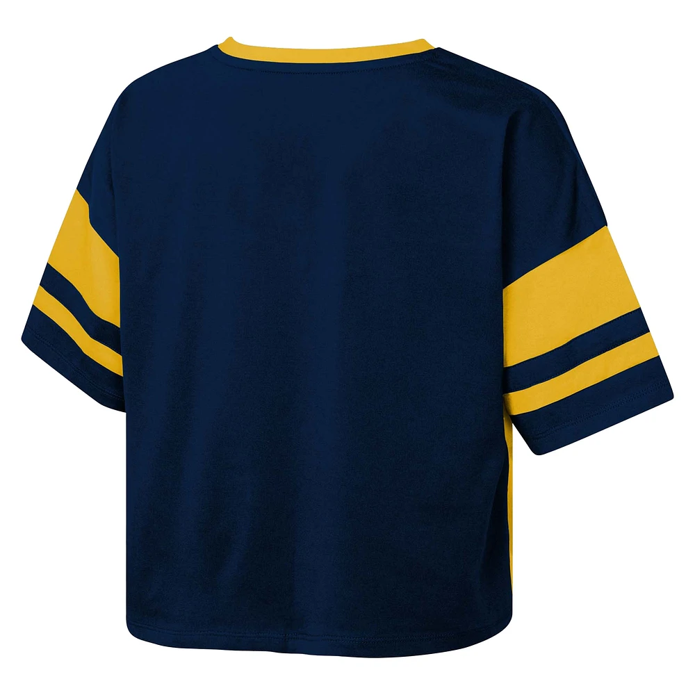 Girls Youth Navy Michigan Wolverines The Playmaker Sleeve Stripe V-Neck Jersey T-Shirt