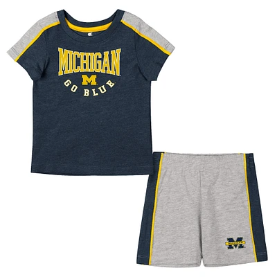 Ensemble t-shirt et short Colosseum bleu marine/gris chiné pour bébé Michigan Wolverines Norman