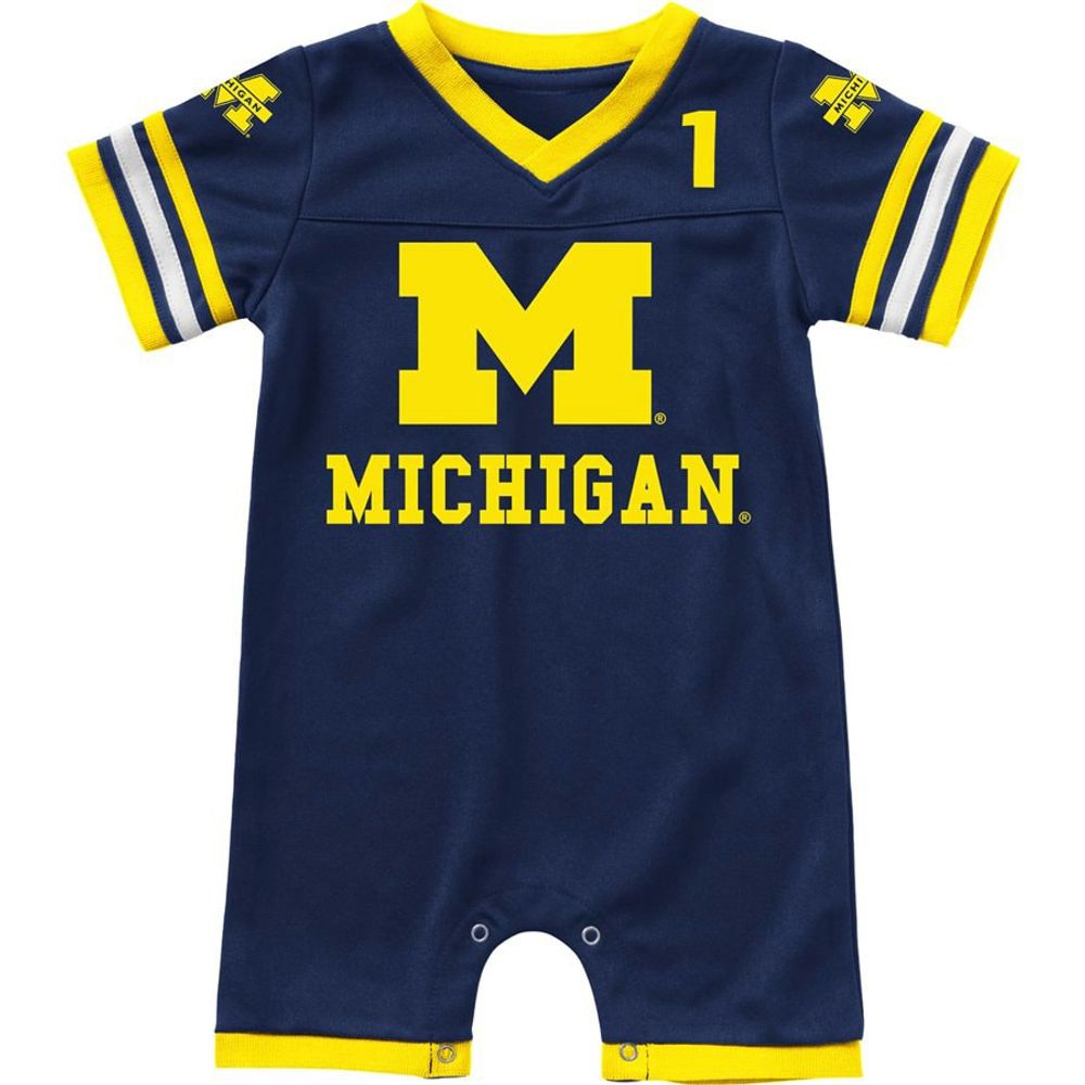 Infant Colosseum Navy Michigan Wolverines Bumpo Football Romper