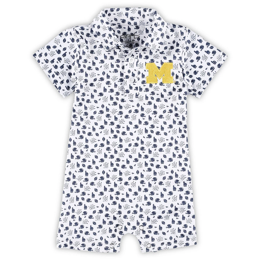 Infant Garb White Michigan Wolverines Earnest Polo Romper