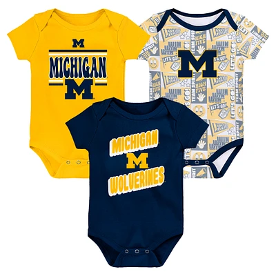 Lot de 3 bodies pour bébé Michigan Wolverines Sunday Comics