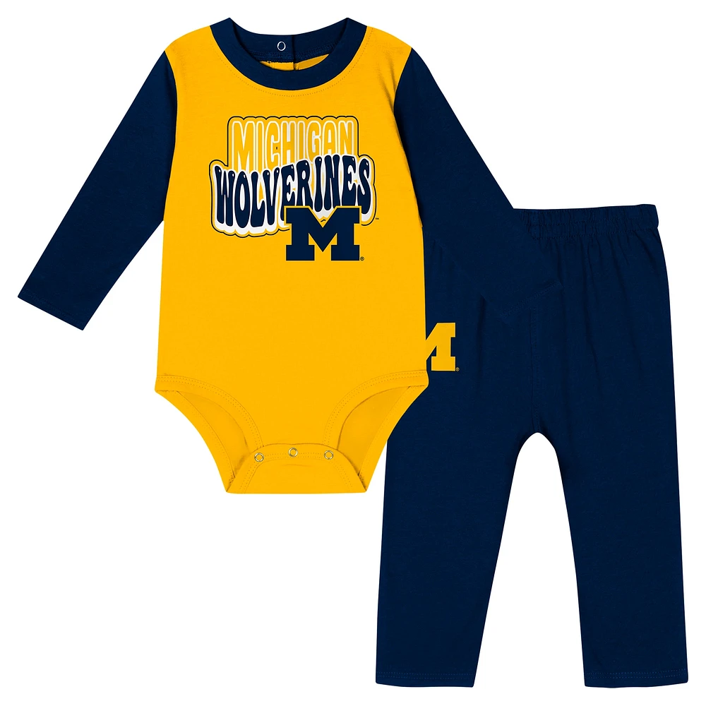 Ensemble body à manches longues et pantalon pour bébé bleu marine Michigan Wolverines Double Up