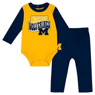 Infant Navy Michigan Wolverines Double Up Long Sleeve Bodysuit & Pant Set