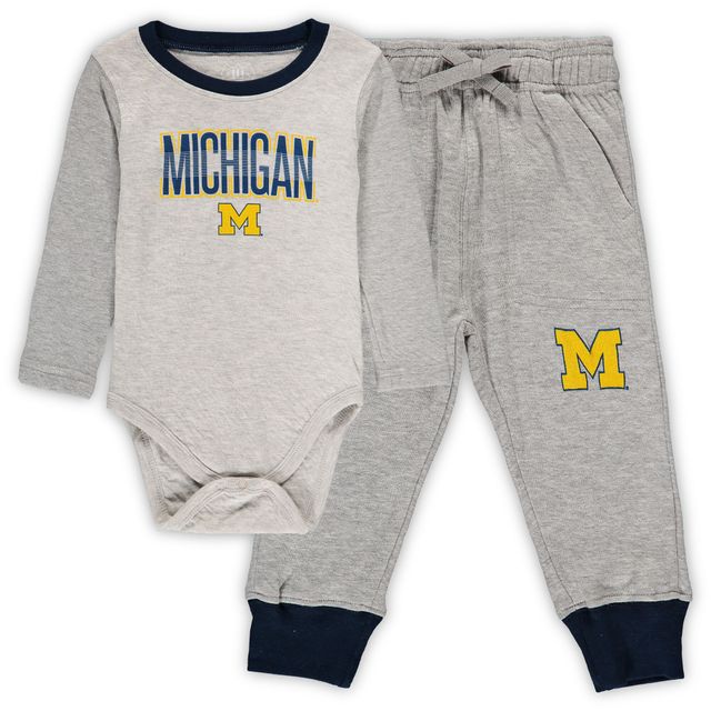 Bébé Wes & Willy Gris chiné/Marine Michigan Wolverines Jie Body à manches longues et ensemble de pantalons