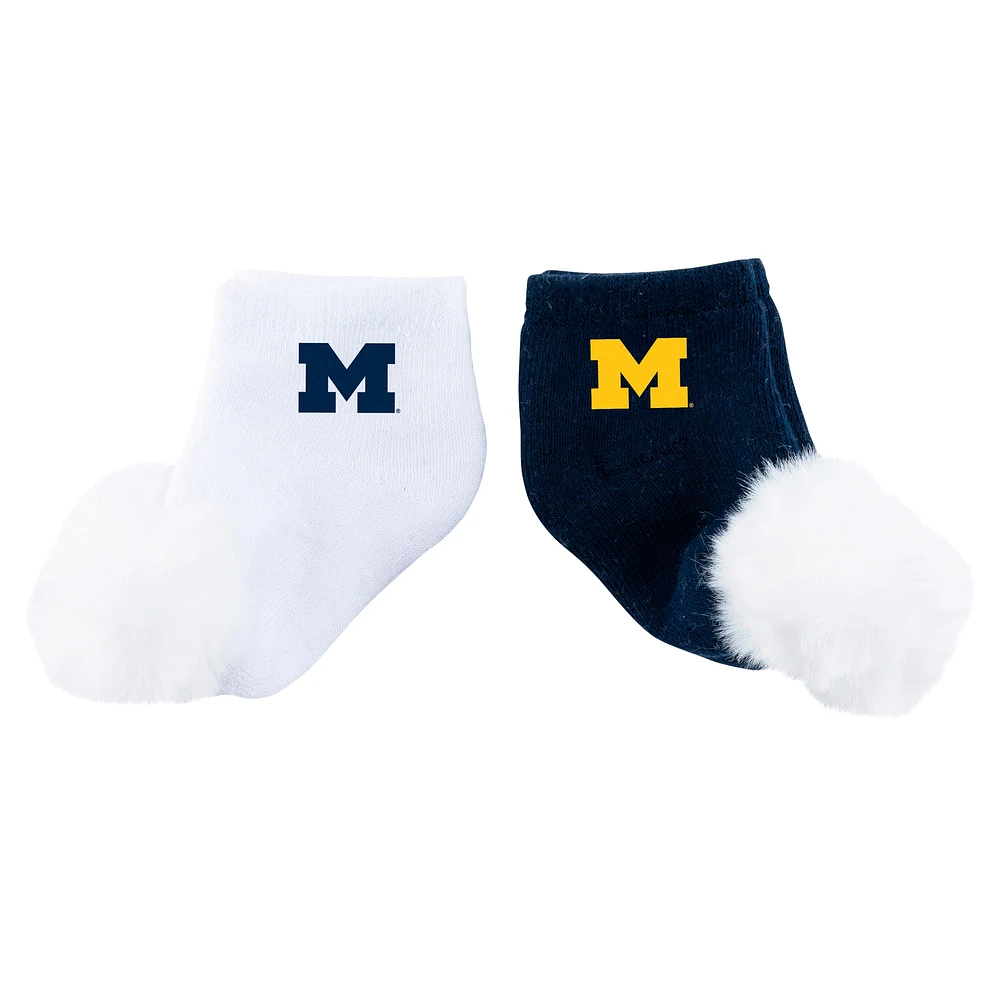 Lot de deux paires de chaussettes à pompon pour bébé ZooZatz Michigan Wolverines