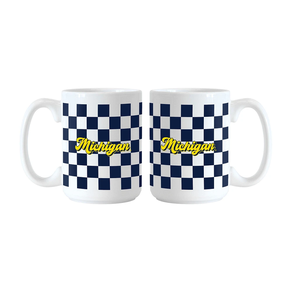 Logo Brands Michigan Wolverines 2-Pack 15oz. Checkered Wordmark Mug Set