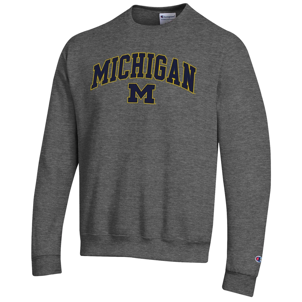 Sweat-shirt à enfiler avec logo Arch Over Michigan Wolverines pour homme Champion Heather Charcoal