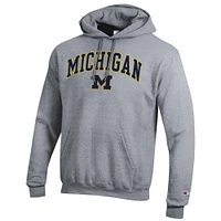 Men's Champion  Heather Gray Michigan Wolverines Arch Over Logo Pullover Hoodie