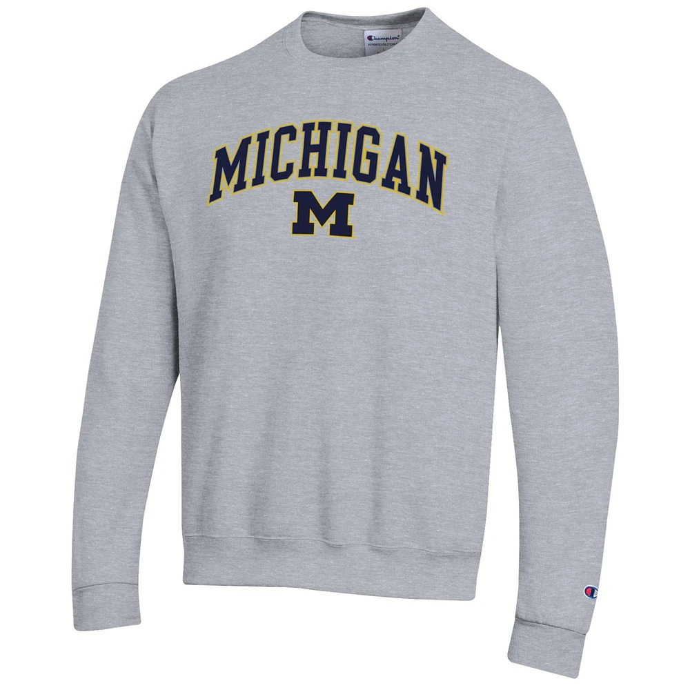 Sweat-shirt à enfiler avec logo Arch Over Champion pour homme, gris chiné, Michigan Wolverines