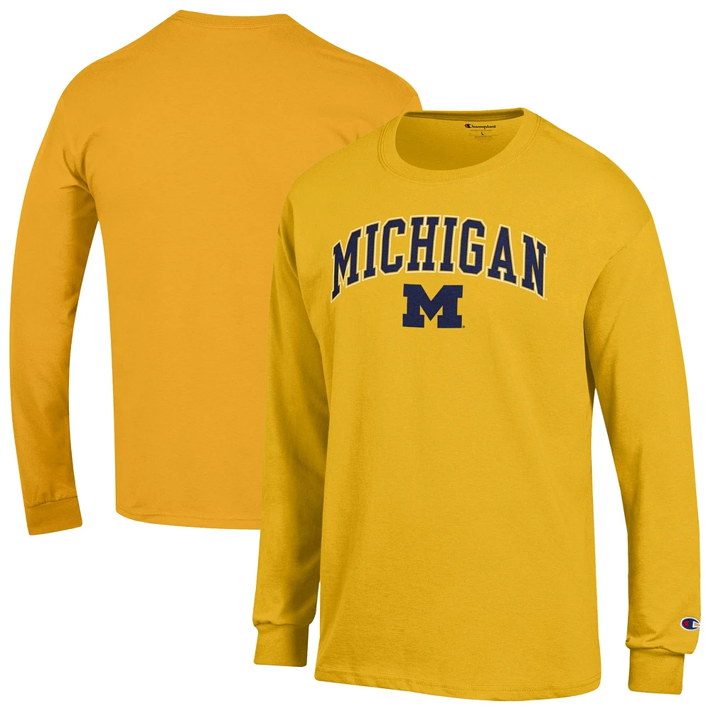 T-shirt à manches longues avec logo Arch Over des Michigan Wolverines pour homme Champion Maize