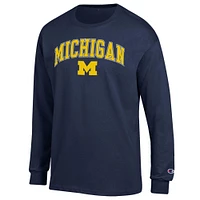 T-shirt à manches longues avec logo Arch Over des Michigan Wolverines pour homme, bleu marine, Champion