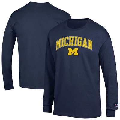 T-shirt à manches longues avec logo Arch Over des Michigan Wolverines pour homme, bleu marine, Champion