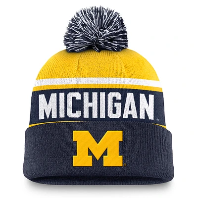 Bonnet en tricot à revers et pompon Michigan Wolverines Peak pour homme de marque Jordan bleu marine/maïs