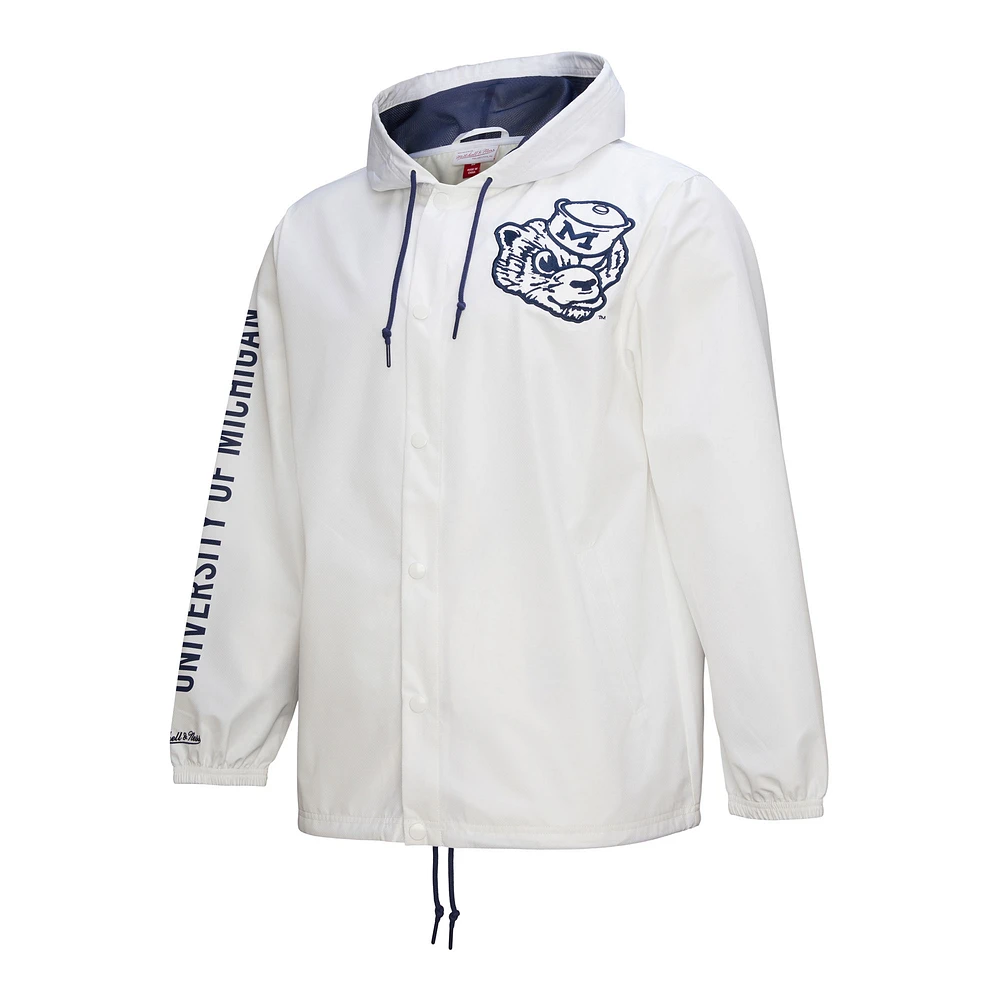 Men's Mitchell & Ness  White Michigan Wolverines Coaches Full-Snap Hoodie Jacket