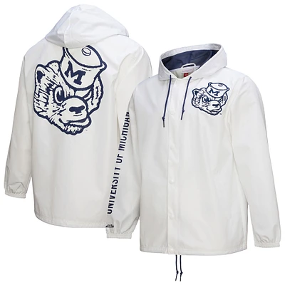 Men's Mitchell & Ness  White Michigan Wolverines Coaches Full-Snap Hoodie Jacket