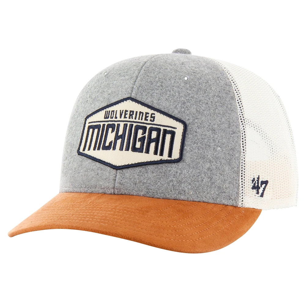 Casquette ajustable Drover Trucker '47 pour homme, gris chiné, Michigan Wolverines