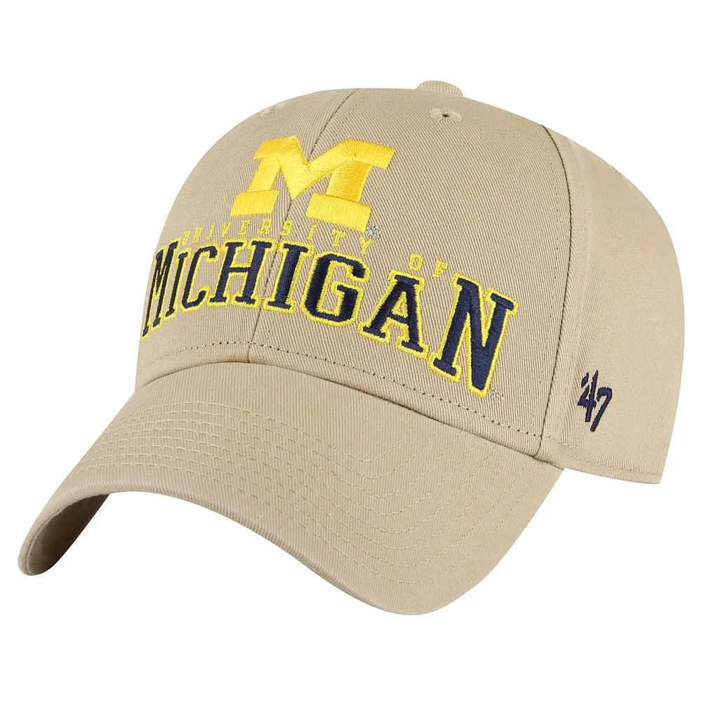 Men's '47 Khaki Michigan Wolverines Powell MVP Adjustable Hat