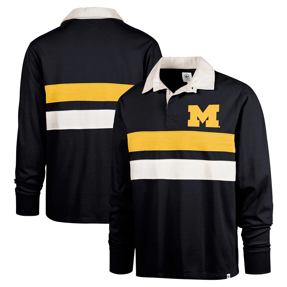 Men's '47 Navy Michigan Wolverines Clubhouse Knox Thames Long Sleeve Rugby Polo